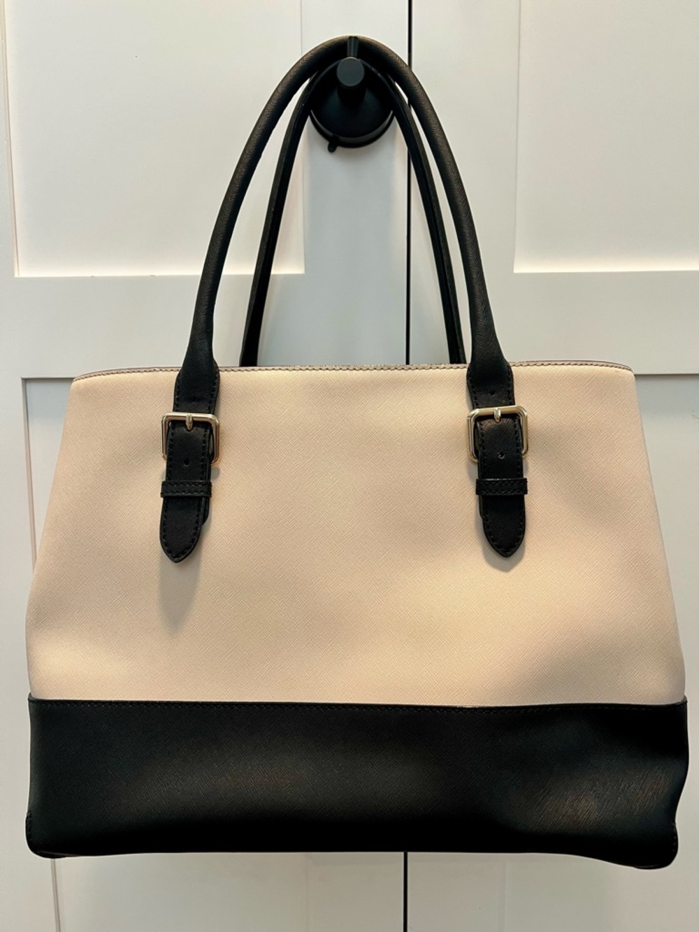 ♠️Kate Spade Large Saffiano Leather Tote Black Cream Work Bag Shoulder Purse - Picture 2 of 8